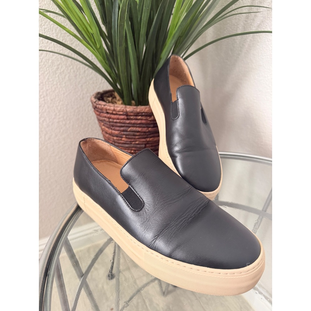 FRAME Le Ren Black Leather Platform Slip-On Sneakers EU 40 US 9